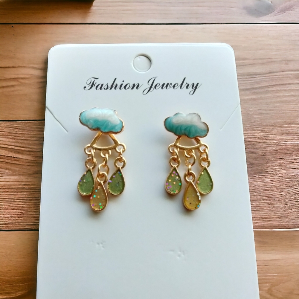 Cloud Blue Rain Drop Dangle Earrings For Women